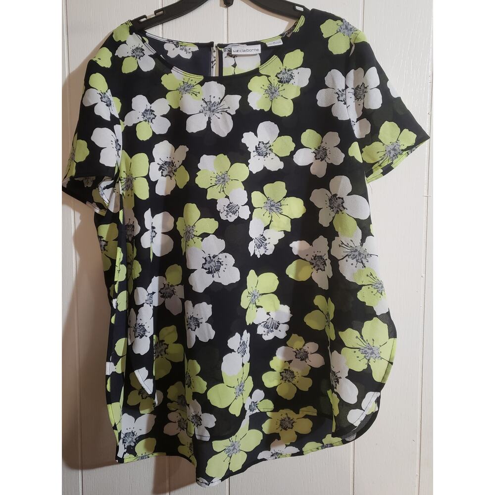 Liz Claiborne size medium black and green flowers blouse